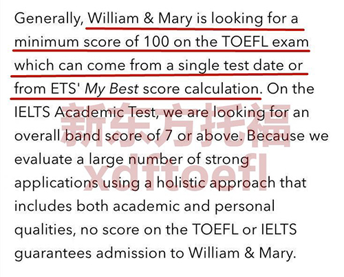 威廉玛丽学院是否接受托福拼分成绩