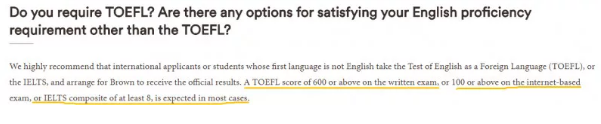 布朗大学对国际生的英语要求