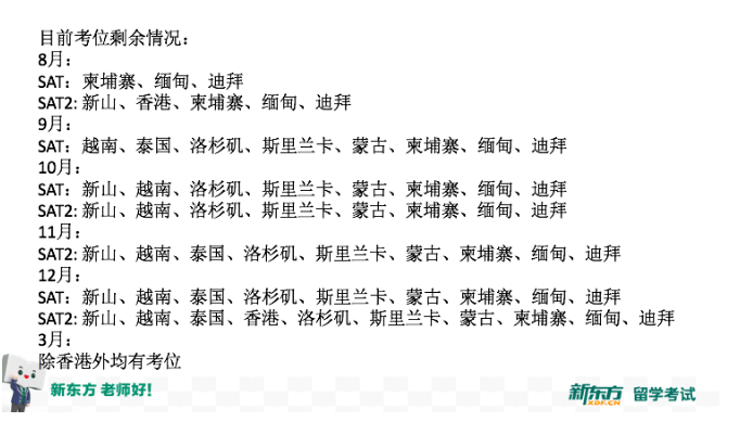 目前的考位剩余情况更新 目前的考位剩余情况更新