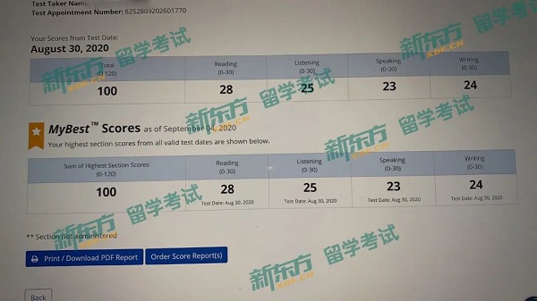 C同学8月30日托福正考成绩