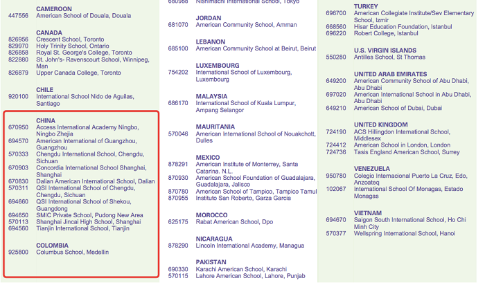 接受ISEE成绩的部分中国国际学校 接受ISEE成绩的部分中国国际学校